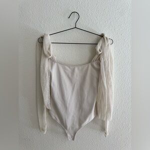 Free People Blush Tie-Shoulder Lace Bodysuit